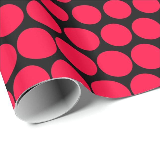 Carmine Red Polka Dot Modern Black Wrapping Paper (Roll Corner)
