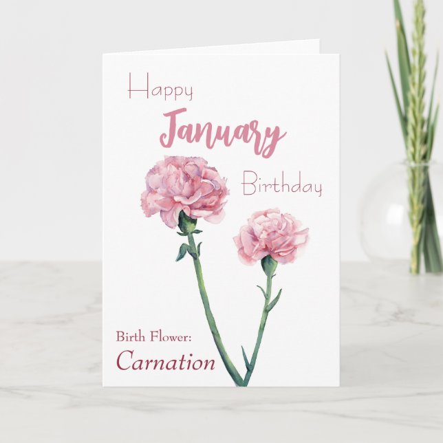 Carnation Birth Flower January Birthday Card (Front)