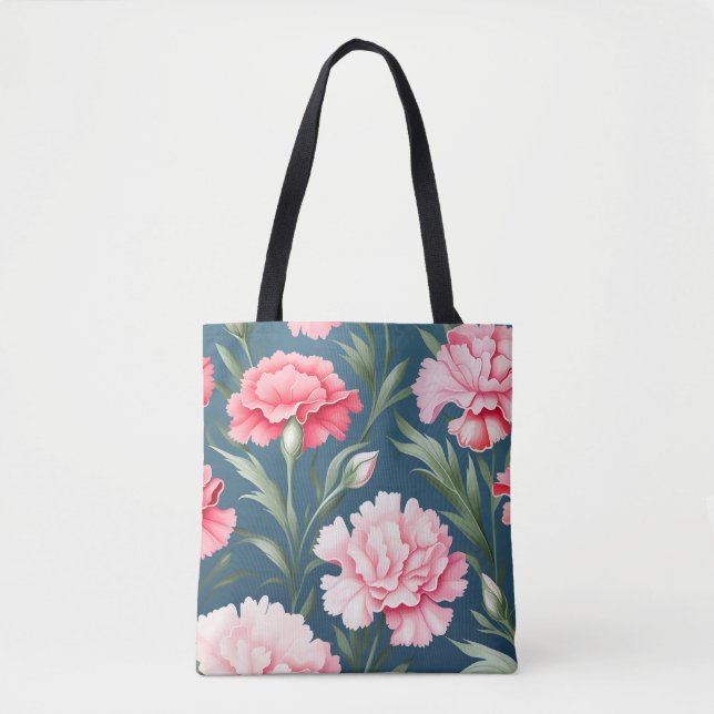 Carnation Botanical Flowers Tote Bag (Front)