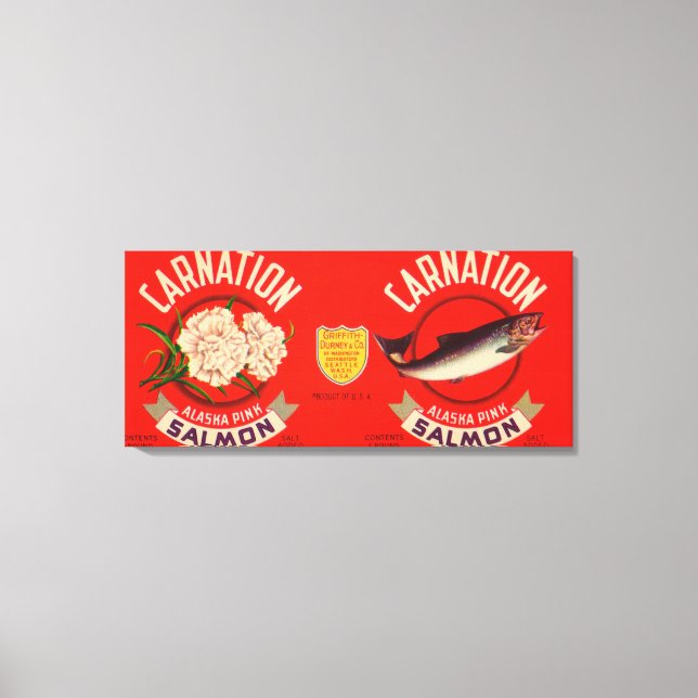 Carnation Brand Salmon Label- Seattle, WA Canvas Print (Front)