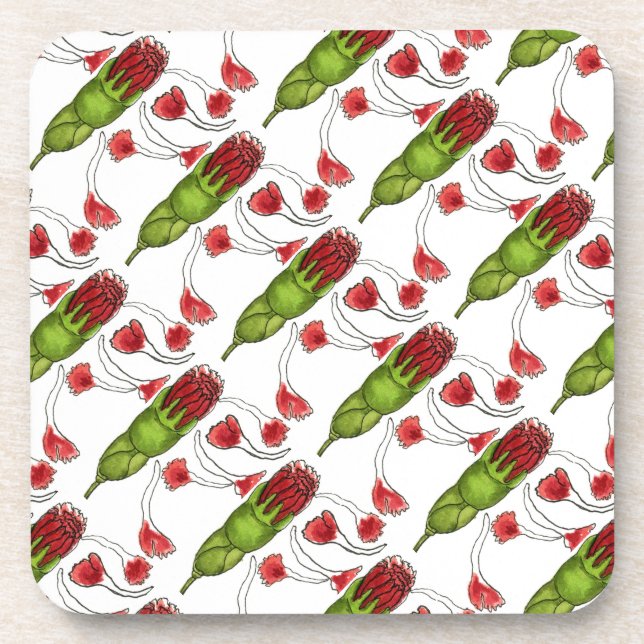 "Carnation Bud Tiled Pattern" Floral Coaster Set (Front)