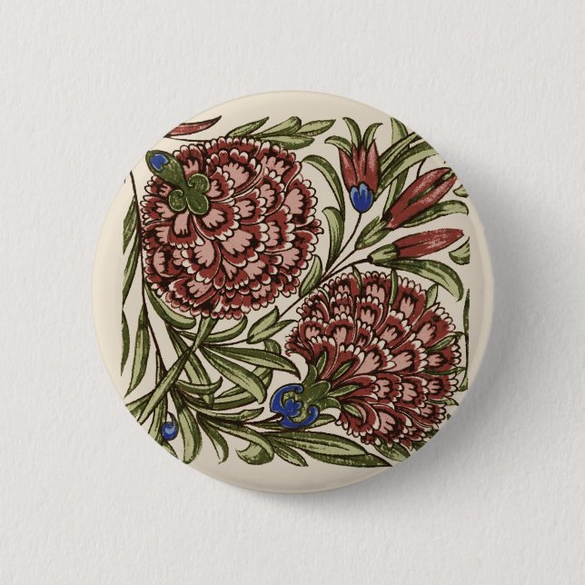 Carnation Flower Tile Antique Rustic Art 2 Inch Round Button (Front)