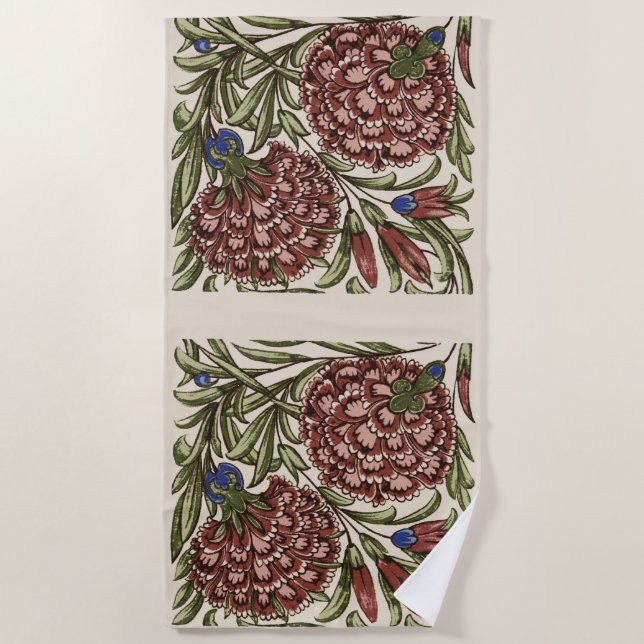Carnation Flower Tile Antique Rustic Art Beach Towel (Front)