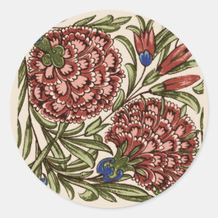 Carnation Flower Tile Antique Rustic Art Classic Round Sticker