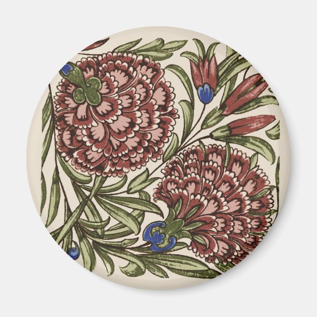 Carnation Flower Tile Antique Rustic Art Magnet (Front)