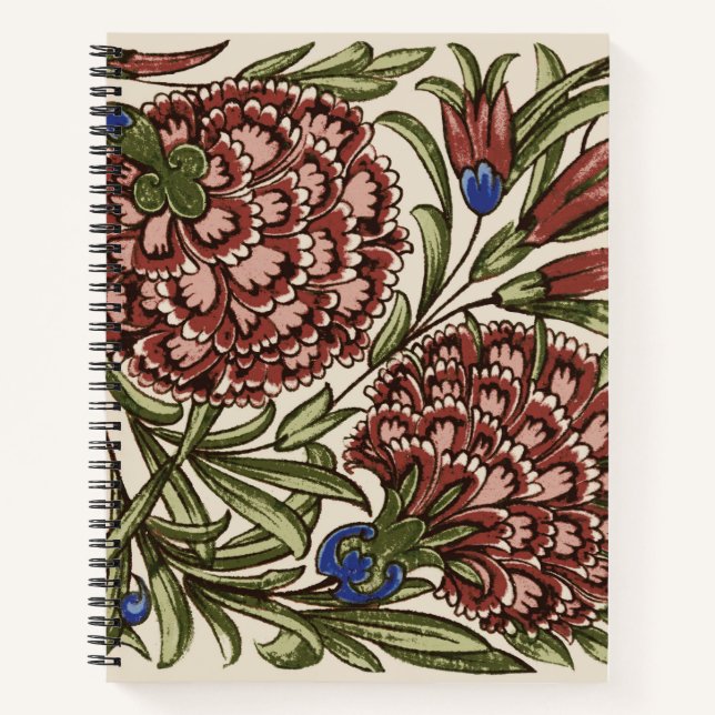 Carnation Flower Tile Antique Rustic Art Notebook (Front)