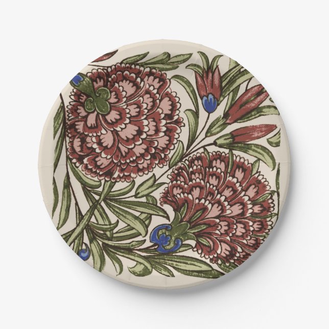 Carnation Flower Tile Antique Rustic Art Paper Plate (Front)