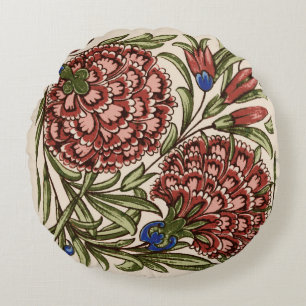 Carnation Flower Tile Antique Rustic Art Round Pillow