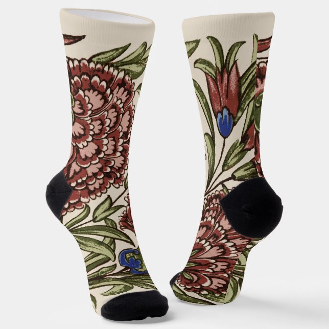 Carnation Flower Tile Antique Rustic Art Socks (Angled)
