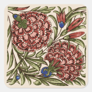 Carnation Flower Tile Antique Rustic Art Square Sticker