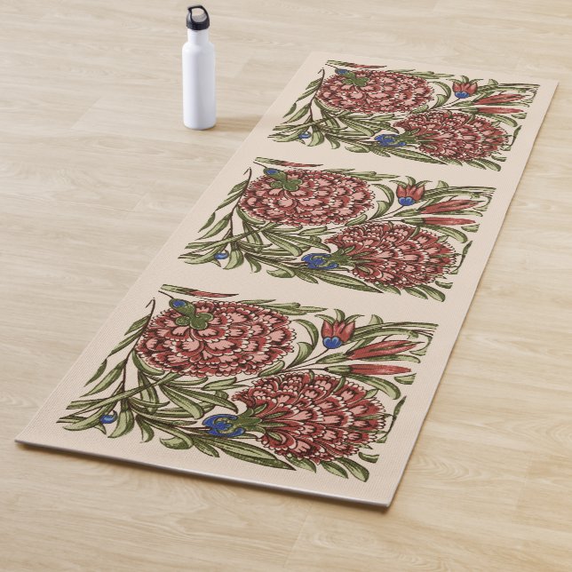 Carnation Flower Tile Antique Rustic Art Yoga Mat (In Situ)
