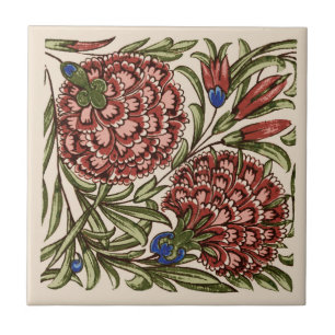 Carnation Flower Tile Antique Rustic De Morgan Art