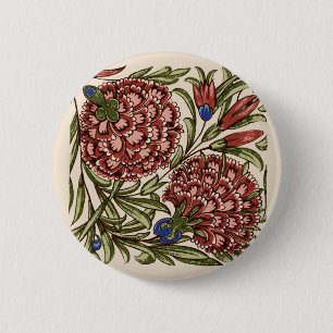 Carnation Flower Tile Antique Rustic De Morgan Art 2 Inch Round Button