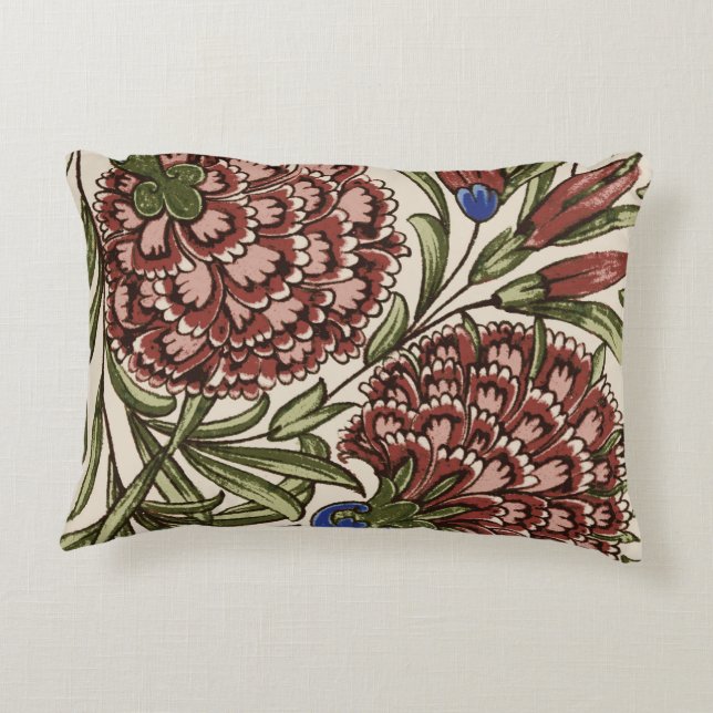 Carnation Flower Tile Antique Rustic De Morgan Art Accent Pillow (Back)