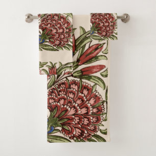 Carnation Flower Tile Antique Rustic De Morgan Art Bath Towel Set