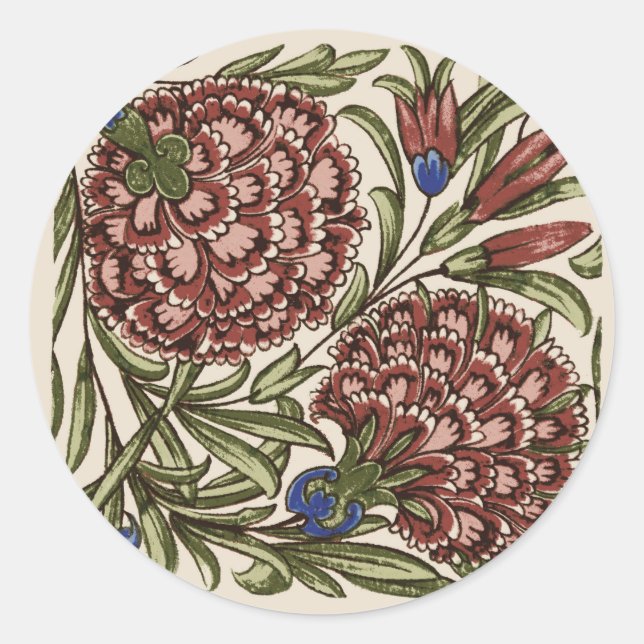 Carnation Flower Tile Antique Rustic De Morgan Art Classic Round Sticker (Front)