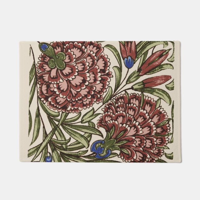 Carnation Flower Tile Antique Rustic De Morgan Art Doormat (Front)