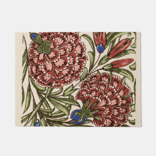 Carnation Flower Tile Antique Rustic De Morgan Art Doormat
