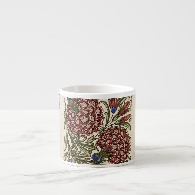 Carnation Flower Tile Antique Rustic De Morgan Art Espresso Cup (Front)