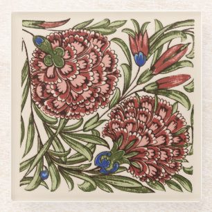 Carnation Flower Tile Antique Rustic De Morgan Art Glass Coaster
