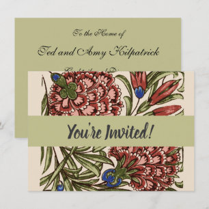 Carnation Flower Tile Antique Rustic De Morgan Art Invitation