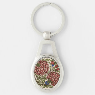 Carnation Flower Tile Antique Rustic De Morgan Art Keychain
