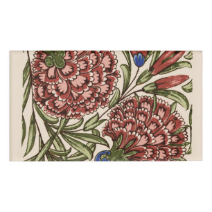 Carnation Flower Tile Antique Rustic De Morgan Art Name Tag