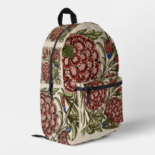 Carnation Flower Tile Antique Rustic De Morgan Art Printed Backpack