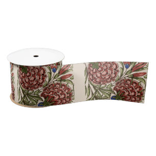 Carnation Flower Tile Antique Rustic De Morgan Art Satin Ribbon