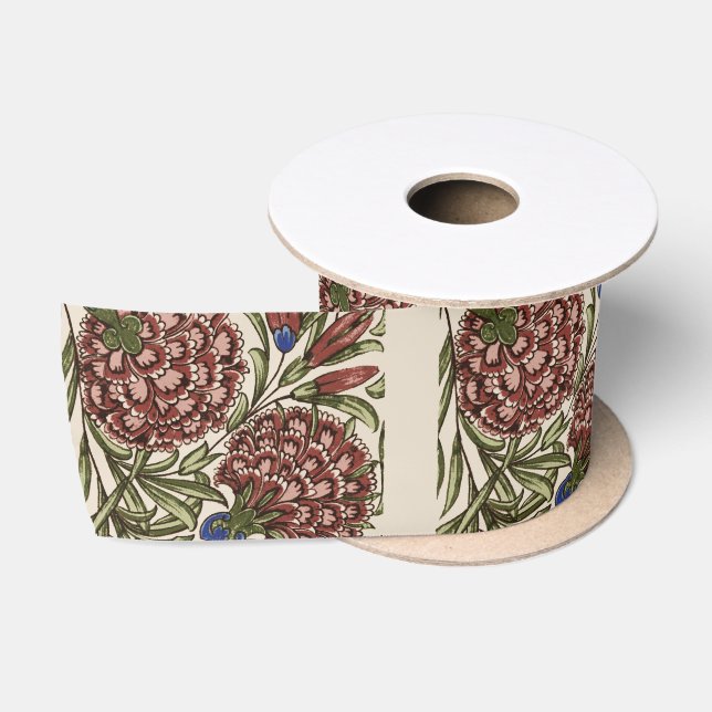 Carnation Flower Tile Antique Rustic De Morgan Art Satin Ribbon (Spool)