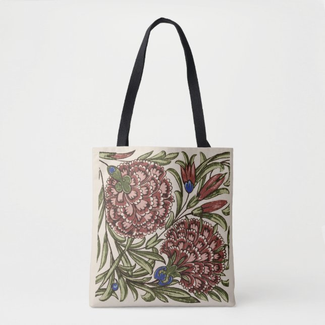 Carnation Flower Tile Antique Rustic De Morgan Art Tote Bag (Front)