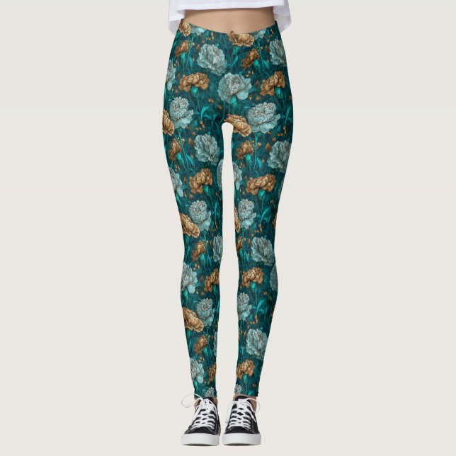 Carnation Flower Workout Carnation Accent Brides Leggings (Front)