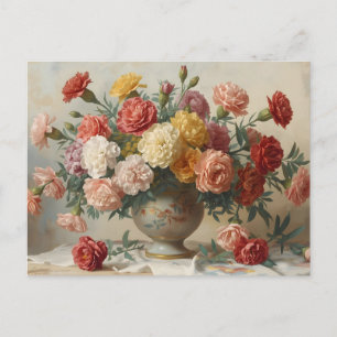 Carnation Flowers Bouquet Vintage Still Life  Postcard