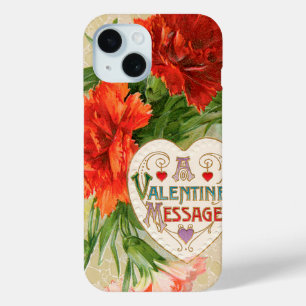 Carnation Flowers, Vintage Valentine's Day Message iPhone 15 Case