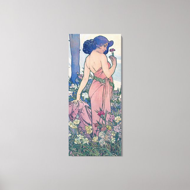 Carnation (Four Flowers), Alphonse Mucha Canvas Print (Front)
