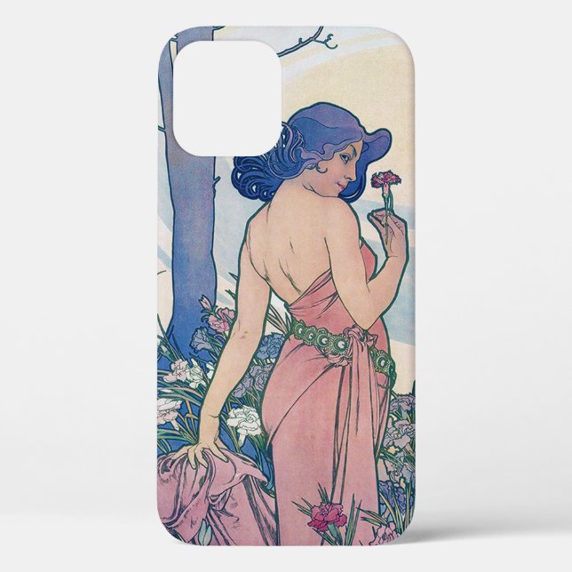 Carnation (Four Flowers), Alphonse Mucha Case-Mate iPhone Case (Back)