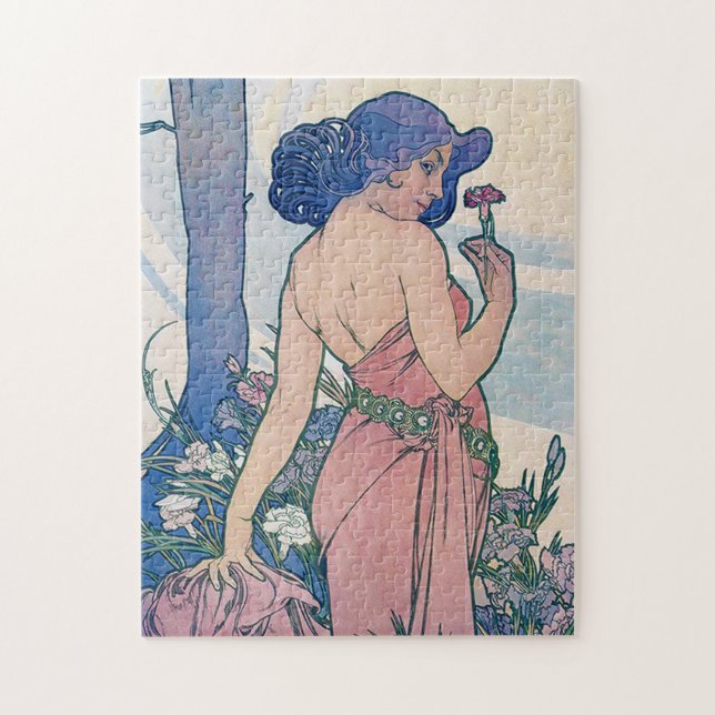 Carnation (Four Flowers), Alphonse Mucha Jigsaw Puzzle (Vertical)