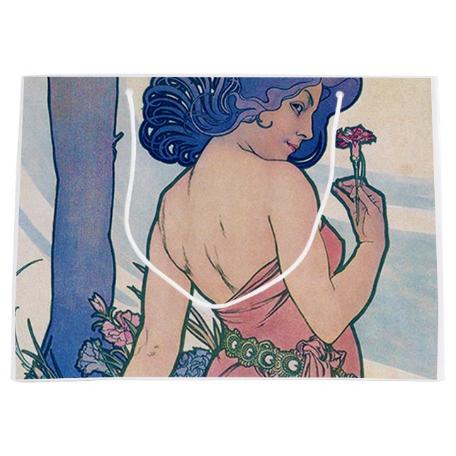 Carnation (Four Flowers), Alphonse Mucha Large Gift Bag (Front)