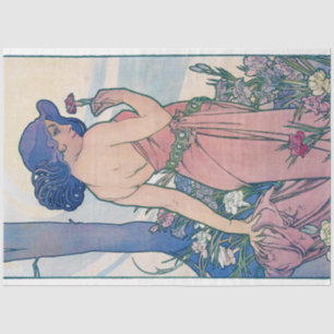Carnation (Four Flowers), Alphonse Mucha Tissue Paper