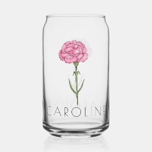 Carnation January Birth Flower Custom Name Can Glass