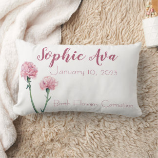 Carnation January Birth Month Flower Lumbar Pillow
