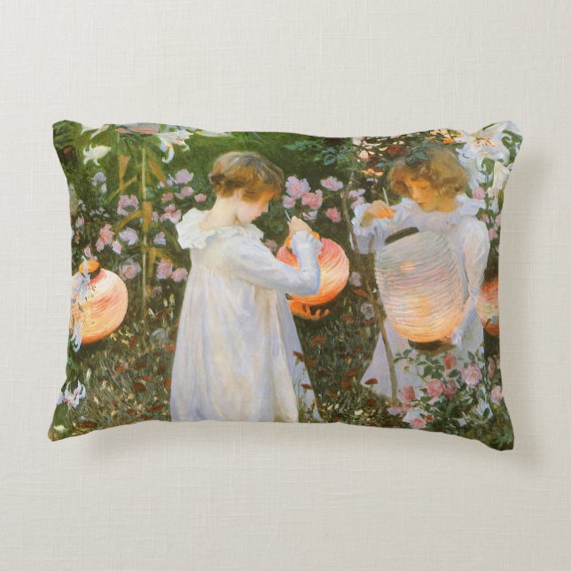 Carnation, Lily, Lily, Rose By John Singer Sargent Decorative Pillow (Back)
