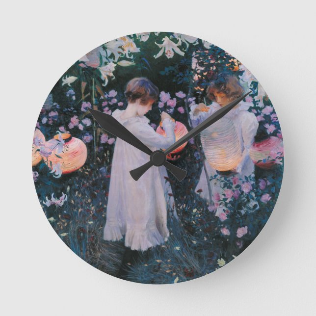 Carnation Lily Lily Rose John Singer Sargent Art Round Clock (Front)