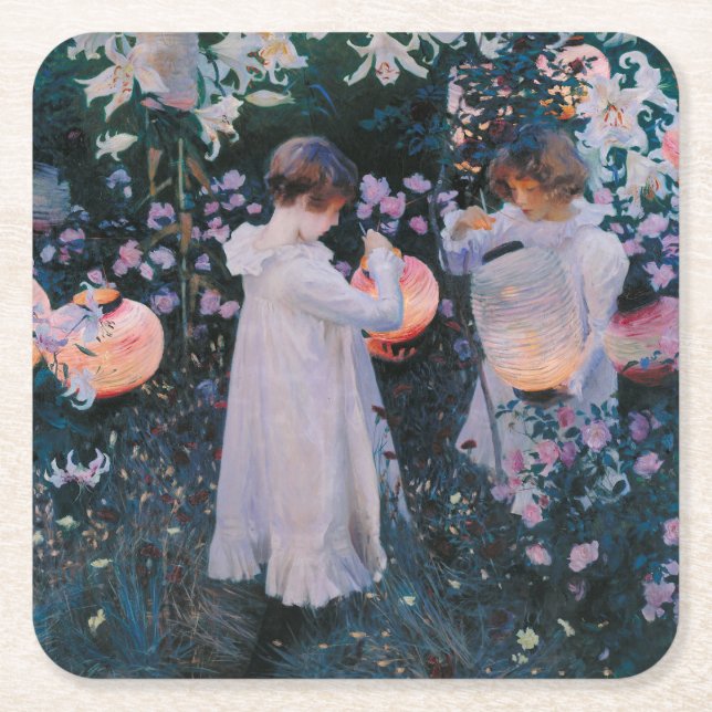 Carnation Lily Lily Rose John Singer Sargent Art Square Paper Coaster (Front)