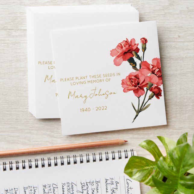 Carnation Memorial Funeral Seed Envelope (Stacked)