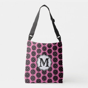 Carnation Pink and Black Monogram Pickleball Cross Crossbody Bag