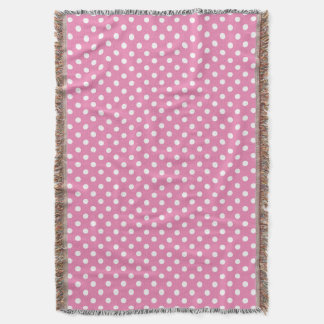 Carnation Pink and White Polka Dot Pattern Throw Blanket