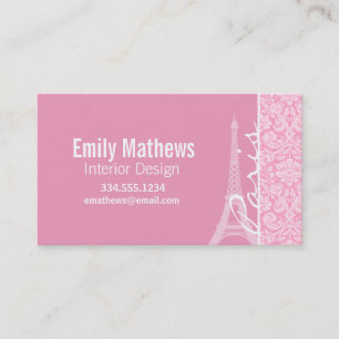 Carnation Pink Damask Pattern Business Card