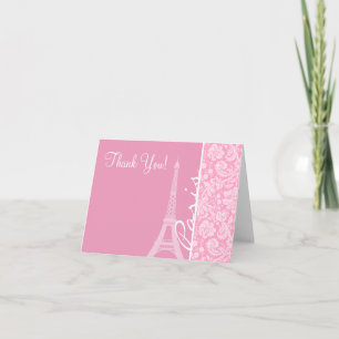 Carnation Pink Damask Pattern Thank You Card