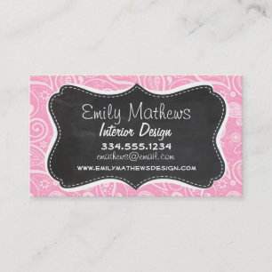 Carnation Pink Paisley; Vintage Chalkboard look Business Card
